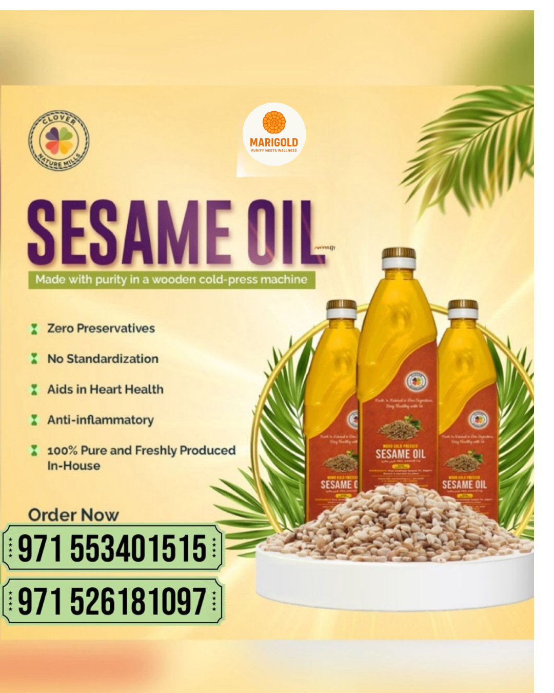 Pure Sesame Oil 500ML, Cold pressed & Unrefined Freshly milled